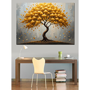 Altın Sarı Hayat Ağacı Dekoratif Kanvas - Mdf Ahşap Tablo