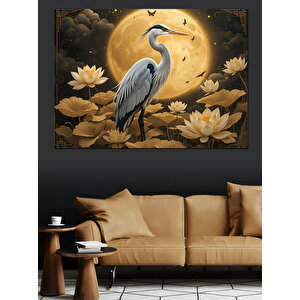 Lotuslar Arasında Gri Turna Dekoratif Kanvas - Mdf Ahşap Tablo 100x140 cm