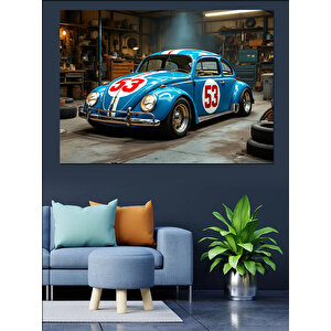 Mavi Yarış Vosvos Dekoratif Kanvas - Mdf Ahşap Tablo