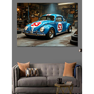 Mavi Yarış Vosvos Dekoratif Kanvas - Mdf Ahşap Tablo