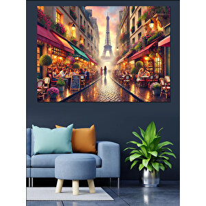 Renkli Paris Sokak Manzarası Dekoratif Kanvas - Mdf Ahşap Tablo 35x50 cm