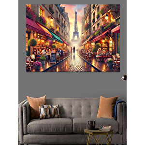 Renkli Paris Sokak Manzarası Dekoratif Kanvas - Mdf Ahşap Tablo 35x50 cm