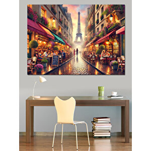 Renkli Paris Sokak Manzarası Dekoratif Kanvas - Mdf Ahşap Tablo 35x50 cm