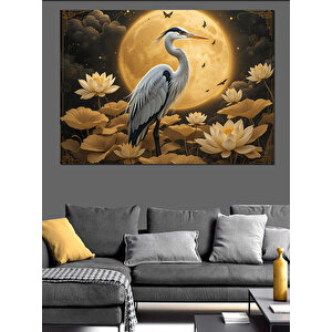 Lotuslar Arasında Gri Turna Dekoratif Kanvas - Mdf Ahşap Tablo 50x70 cm