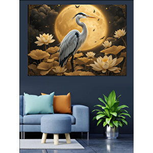 Lotuslar Arasında Gri Turna Dekoratif Kanvas - Mdf Ahşap Tablo 50x70 cm