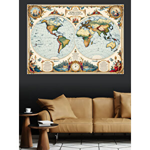 Eski Dünya Haritası Dekoratif Kanvas - Mdf Ahşap Tablo 100x140 cm