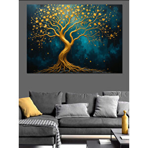 Altın Parlayan Hayat Ağacı Dekoratif Kanvas - Mdf Ahşap Tablo