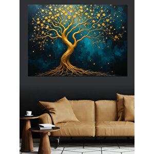 Altın Parlayan Hayat Ağacı Dekoratif Kanvas - Mdf Ahşap Tablo