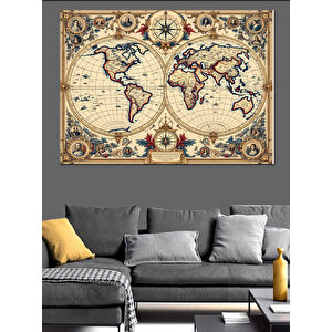 Antik Dünya Haritası Dekoratif Kanvas - Mdf Ahşap Tablo 50x70 cm