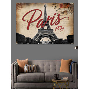 Paris 1889 Kartpostal Tasarımı Dekoratif Kanvas - Mdf Ahşap Tablo 70x100 cm