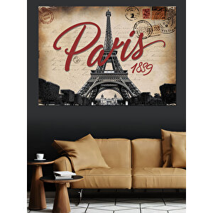 Paris 1889 Kartpostal Tasarımı Dekoratif Kanvas - Mdf Ahşap Tablo