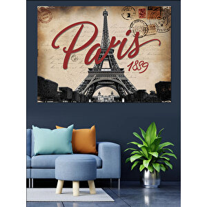 Paris 1889 Kartpostal Tasarımı Dekoratif Kanvas - Mdf Ahşap Tablo 100x140 cm