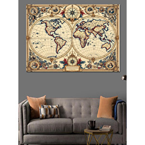 Antik Dünya Haritası Dekoratif Kanvas - Mdf Ahşap Tablo 100x140 cm