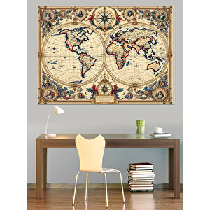Antik Dünya Haritası Dekoratif Kanvas - Mdf Ahşap Tablo 100x140 cm