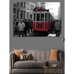 Nostaljik Kırmızı Tramvay Dekoratif Kanvas - Mdf Ahşap Tablo 35x50 cm