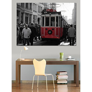 Nostaljik Kırmızı Tramvay Dekoratif Kanvas - Mdf Ahşap Tablo 35x50 cm