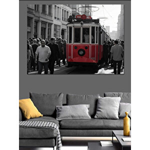 Nostaljik Kırmızı Tramvay Dekoratif Kanvas - Mdf Ahşap Tablo 35x50 cm