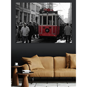 Nostaljik Kırmızı Tramvay Dekoratif Kanvas - Mdf Ahşap Tablo