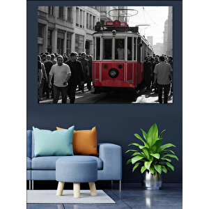 Nostaljik Kırmızı Tramvay Dekoratif Kanvas - Mdf Ahşap Tablo