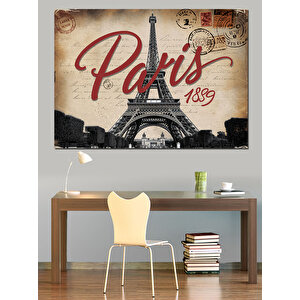 Paris 1889 Kartpostal Tasarımı Dekoratif Kanvas - Mdf Ahşap Tablo 35x50 cm