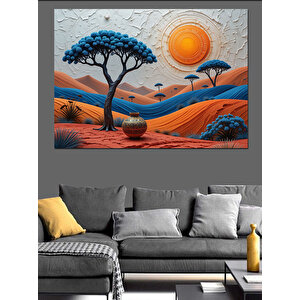 Turuncu Çöl Ağaçları Dekoratif Kanvas - Mdf Ahşap Tablo 100x140 cm