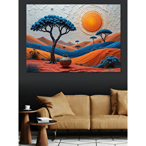 Turuncu Çöl Ağaçları Dekoratif Kanvas - Mdf Ahşap Tablo 100x140 cm