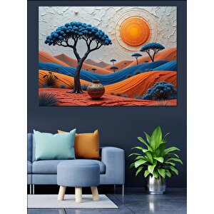 Turuncu Çöl Ağaçları Dekoratif Kanvas - Mdf Ahşap Tablo 100x140 cm