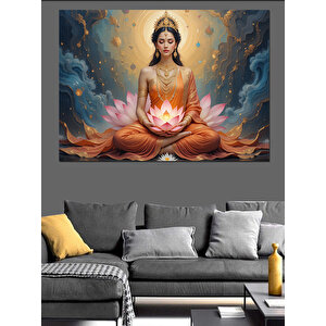 Lotus Üzerinde Meditasyon Yapan Dekoratif Kanvas - Mdf Ahşap Tablo 100x140 cm
