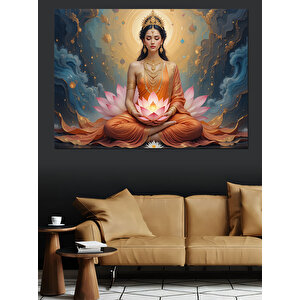 Lotus Üzerinde Meditasyon Yapan Dekoratif Kanvas - Mdf Ahşap Tablo 100x140 cm