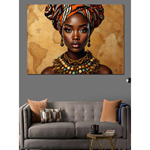Afrika Haritalı Geleneksel Kadın Dekoratif Kanvas - Mdf Ahşap Tablo 35x50 cm