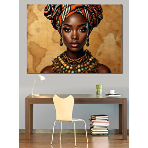Afrika Haritalı Geleneksel Kadın Dekoratif Kanvas - Mdf Ahşap Tablo 35x50 cm