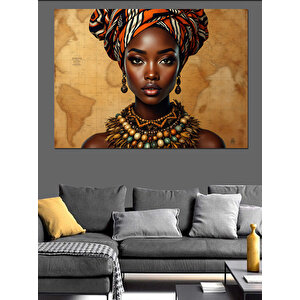Afrika Haritalı Geleneksel Kadın Dekoratif Kanvas - Mdf Ahşap Tablo 35x50 cm
