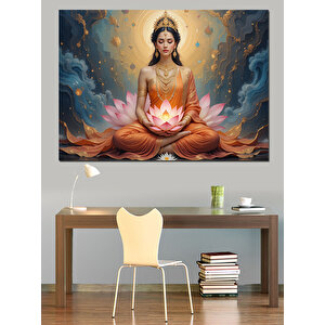 Lotus Üzerinde Meditasyon Yapan Dekoratif Kanvas - Mdf Ahşap Tablo 50x70 cm