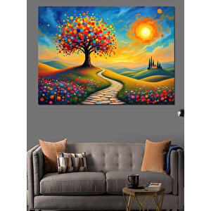 Renkli Hayat Ağacı Dekoratif Kanvas - Mdf Ahşap Tablo 70x100 cm