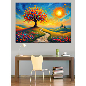 Renkli Hayat Ağacı Dekoratif Kanvas - Mdf Ahşap Tablo 70x100 cm