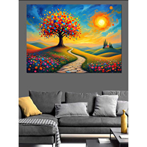 Renkli Hayat Ağacı Dekoratif Kanvas - Mdf Ahşap Tablo