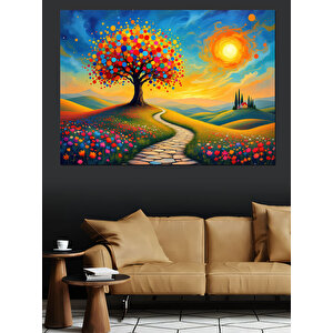 Renkli Hayat Ağacı Dekoratif Kanvas - Mdf Ahşap Tablo