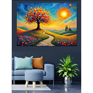 Renkli Hayat Ağacı Dekoratif Kanvas - Mdf Ahşap Tablo 25x35 cm