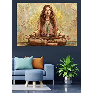 Lotus Pozunda Meditasyon Kadını Dekoratif Kanvas - Mdf Ahşap Tablo 25x35 cm