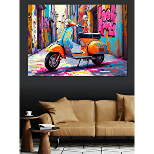 Grafiti Sokak Vespa Dekoratif Kanvas - Mdf Ahşap Tablo 100x140 cm