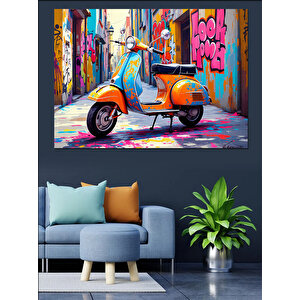 Grafiti Sokak Vespa Dekoratif Kanvas - Mdf Ahşap Tablo 100x140 cm
