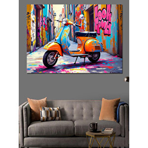 Grafiti Sokak Vespa Dekoratif Kanvas - Mdf Ahşap Tablo 100x140 cm