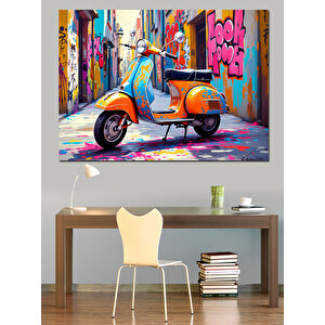 Grafiti Sokak Vespa Dekoratif Kanvas - Mdf Ahşap Tablo