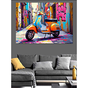 Grafiti Sokak Vespa Dekoratif Kanvas - Mdf Ahşap Tablo