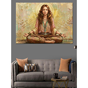 Lotus Pozunda Meditasyon Kadını Dekoratif Kanvas - Mdf Ahşap Tablo