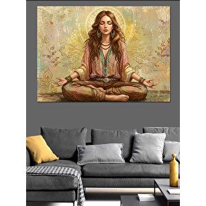 Lotus Pozunda Meditasyon Kadını Dekoratif Kanvas - Mdf Ahşap Tablo 100x140 cm