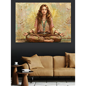 Lotus Pozunda Meditasyon Kadını Dekoratif Kanvas - Mdf Ahşap Tablo 100x140 cm
