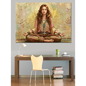 Lotus Pozunda Meditasyon Kadını Dekoratif Kanvas - Mdf Ahşap Tablo