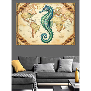 Eski Harita Ve Denizatı Dekoratif Kanvas - Mdf Ahşap Tablo 100x140 cm