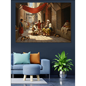 Sokakta Oyun Oynayan Çocuklar Dekoratif Kanvas - Mdf Ahşap Tablo 100x140 cm